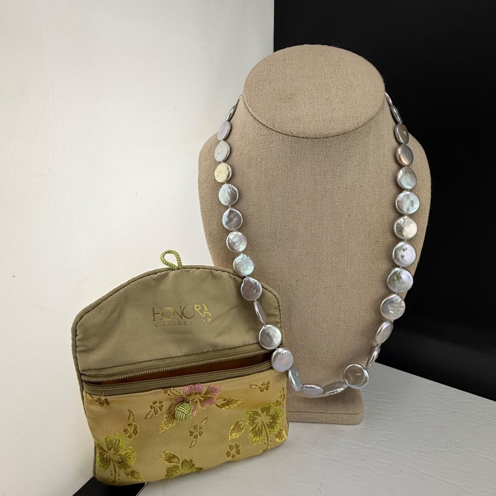Honora Necklace Gray Freshwater Coin Pearl Iridescent Beaded 22 Inch
